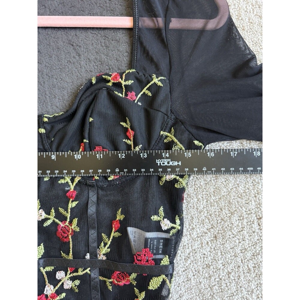 Womens Large Sheer Fairy Grunge Floral Long Sleeve Bodysuit Whimsigoth Ethereal - Picture 12 of 13